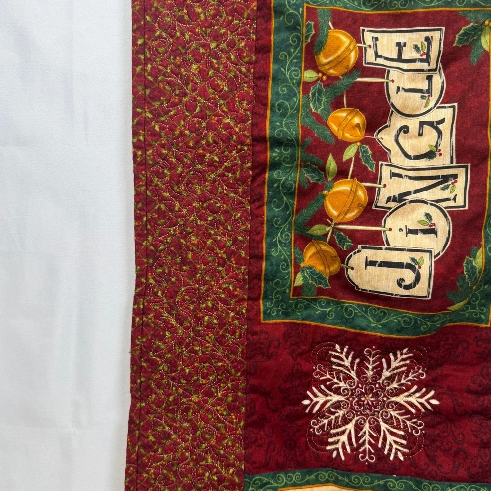Handmade Quilted Christmas Table Runner Reversible Jingle Poinsettia Snowflake